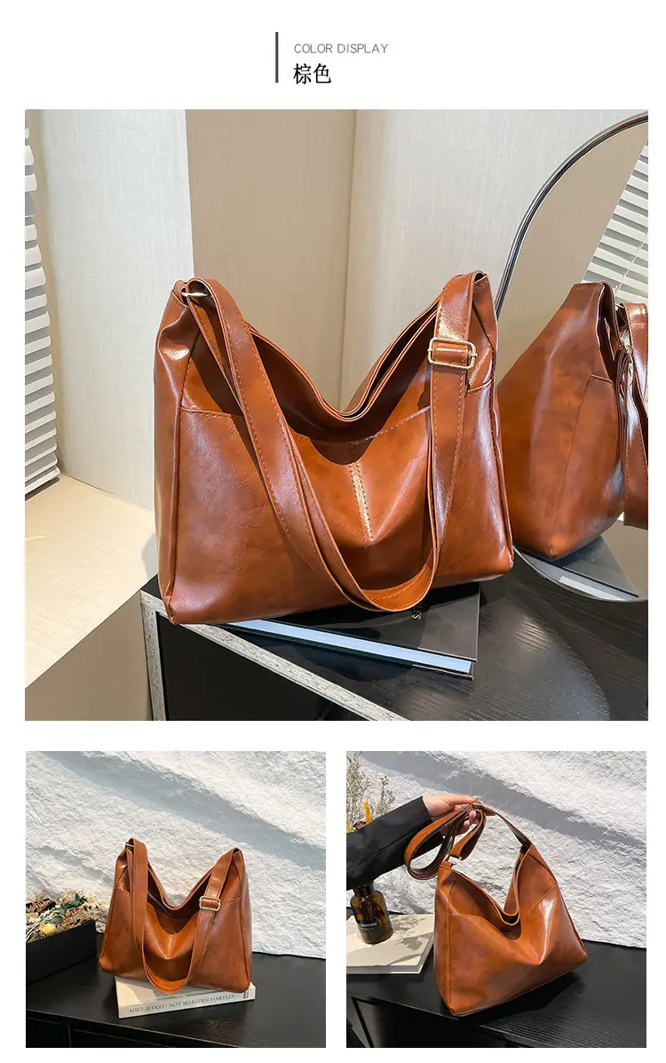 2024 Trendy Brown Leather Shoulder Tote Bag for College Students — feature 26
