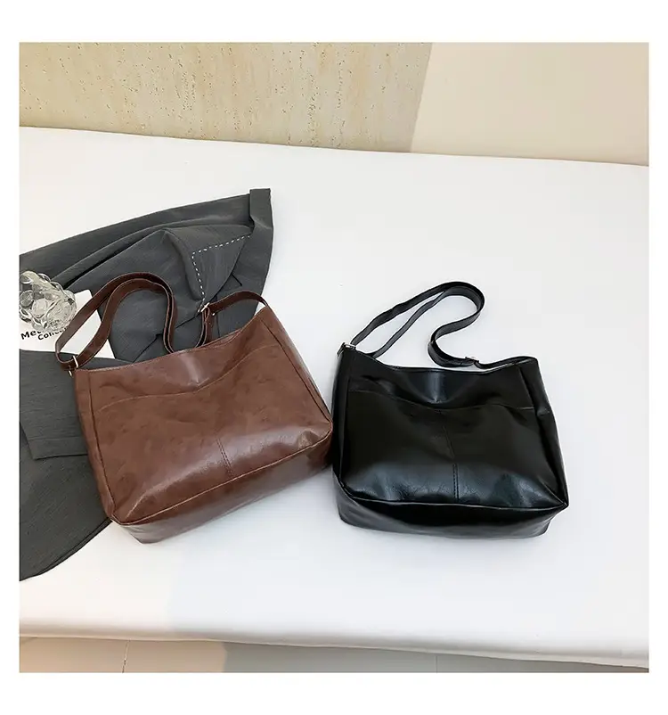 2024 Trendy Brown Leather Shoulder Tote Bag for College Students — feature 28