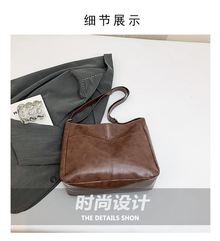 2024 Trendy Brown Leather Shoulder Tote Bag for College Students — feature 4
