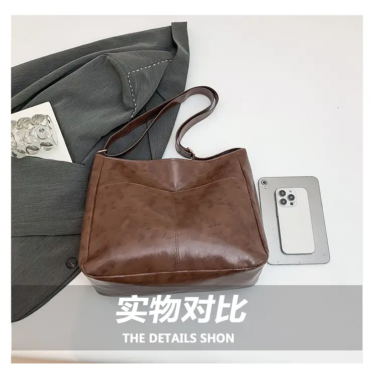 2024 Trendy Brown Leather Shoulder Tote Bag for College Students — feature 7