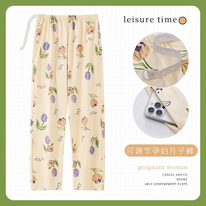 Pure Cotton Adjustable Belt Pajama Pants Women Spring Autumn Pregnant