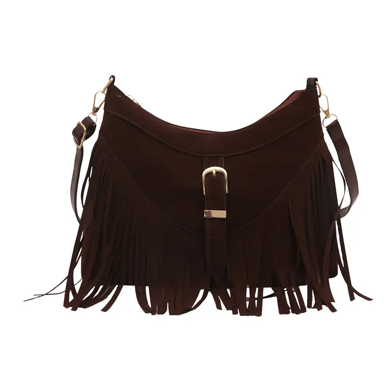 Black Fringe Tassel Shoulder Bag for Women 2024 Winter - Image 5