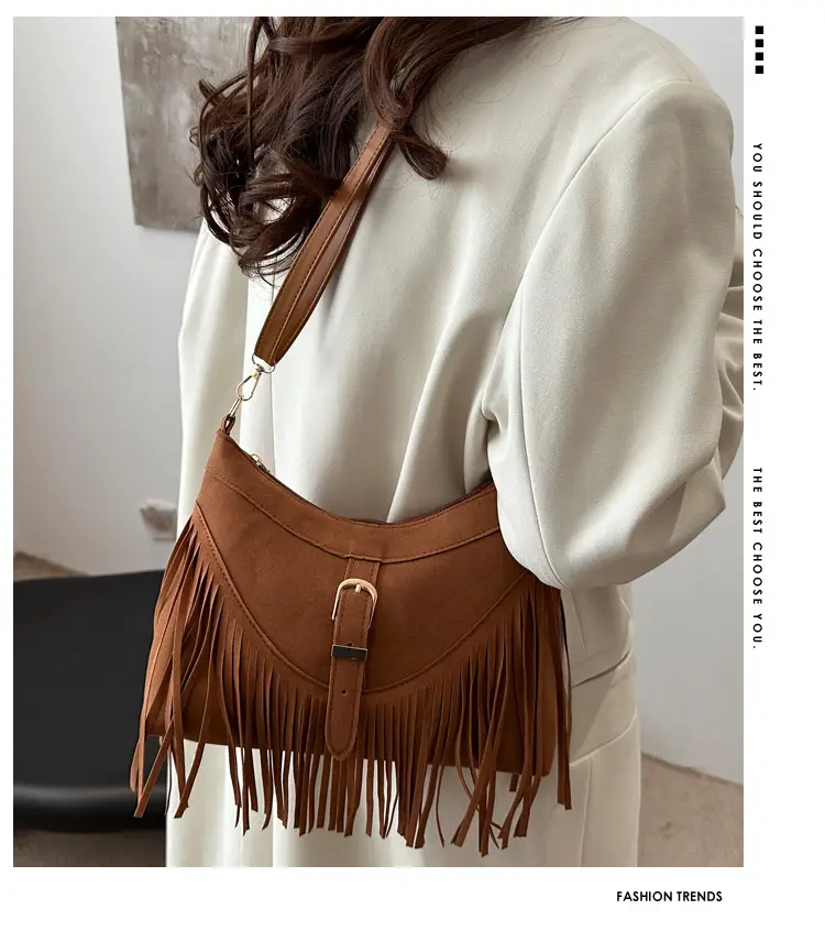 Black Fringe Tassel Shoulder Bag for Women 2024 Winter β feature 1