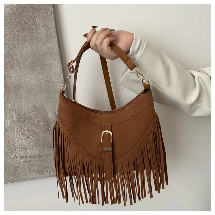 Black Fringe Tassel Shoulder Bag for Women 2024 Winter β feature 13