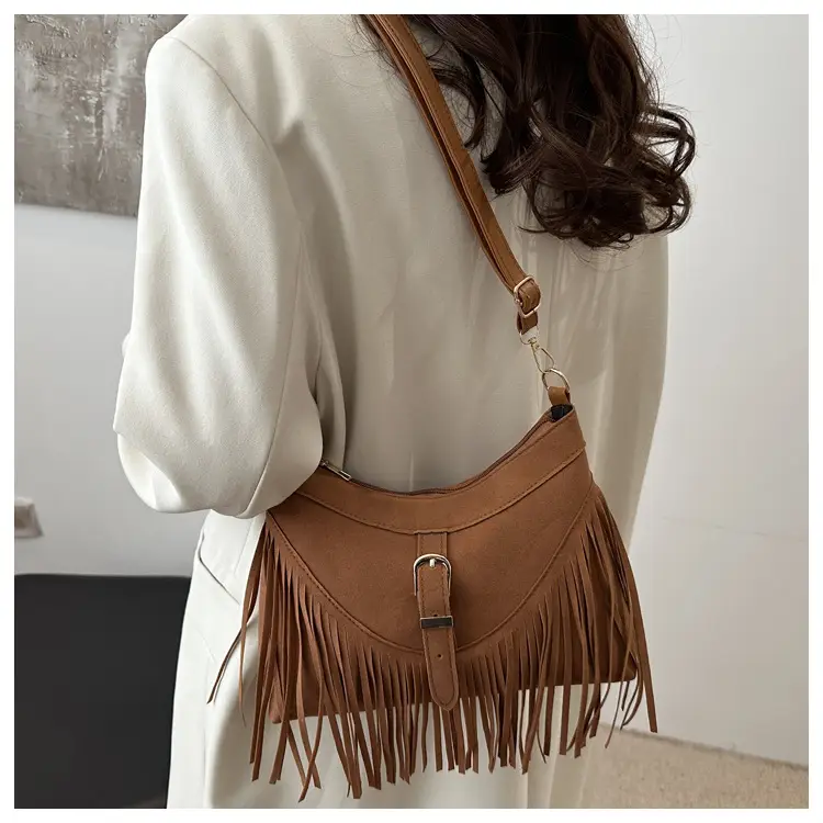 Black Fringe Tassel Shoulder Bag for Women 2024 Winter β feature 17