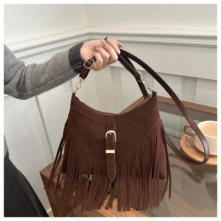 Black Fringe Tassel Shoulder Bag for Women 2024 Winter β feature 18
