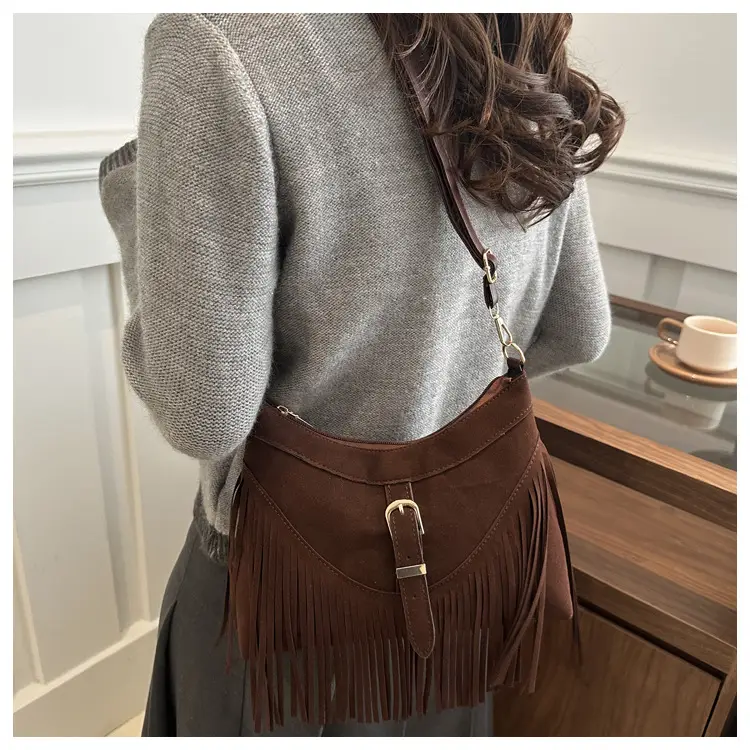 Black Fringe Tassel Shoulder Bag for Women 2024 Winter β feature 21
