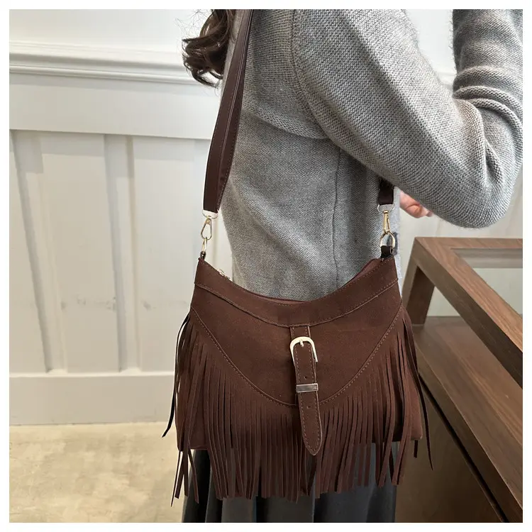 Black Fringe Tassel Shoulder Bag for Women 2024 Winter β feature 22