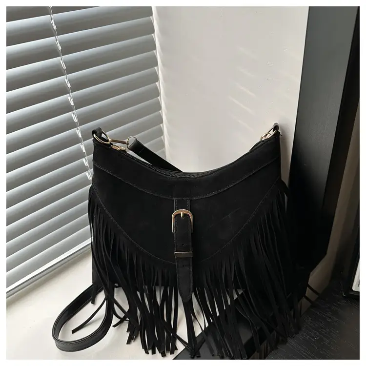 Black Fringe Tassel Shoulder Bag for Women 2024 Winter β feature 33