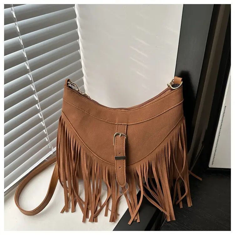 Black Fringe Tassel Shoulder Bag for Women 2024 Winter β feature 35