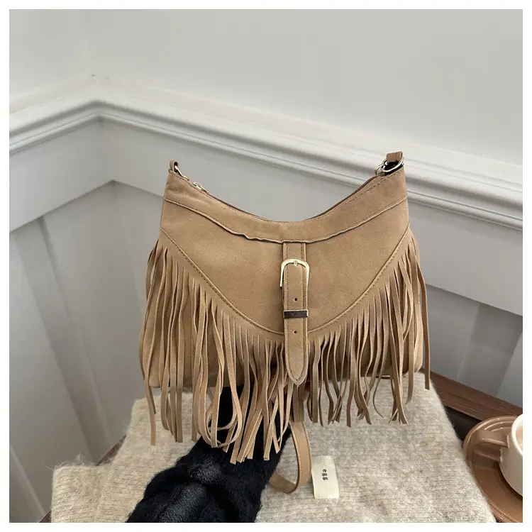 Black Fringe Tassel Shoulder Bag for Women 2024 Winter β feature 36