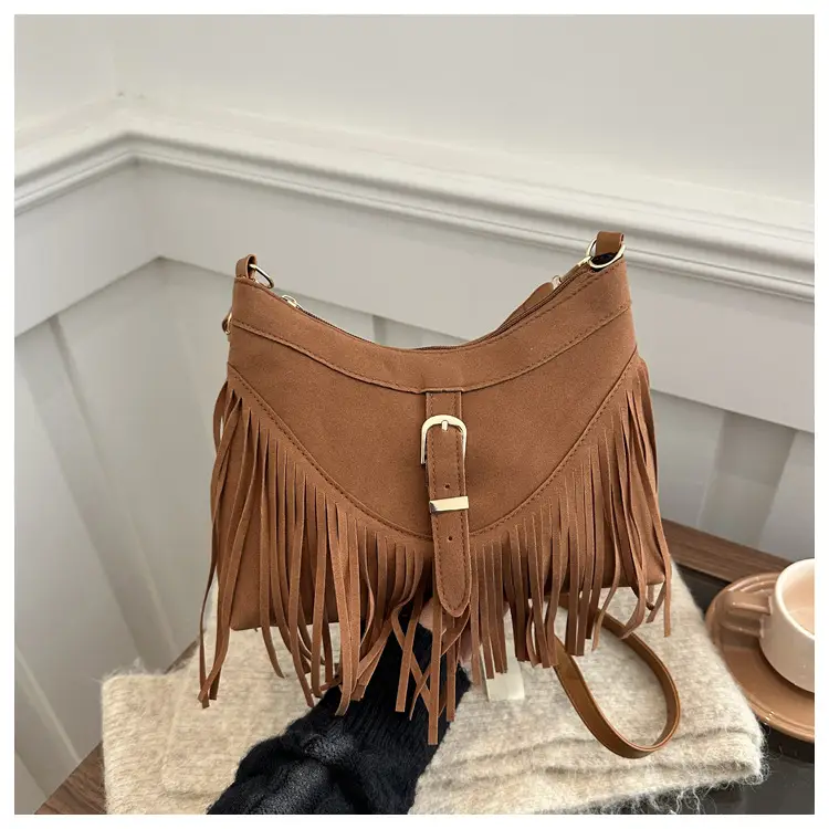 Black Fringe Tassel Shoulder Bag for Women 2024 Winter β feature 37
