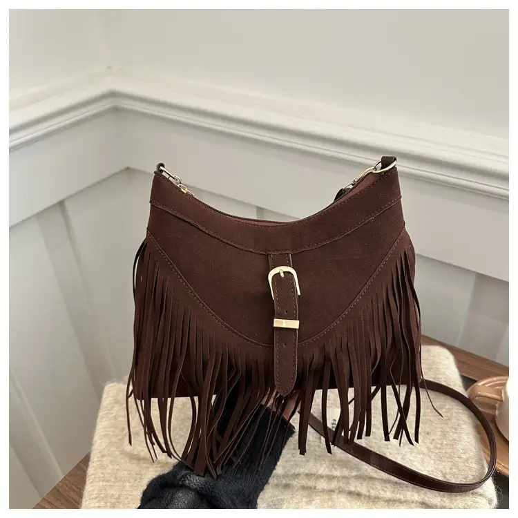 Black Fringe Tassel Shoulder Bag for Women 2024 Winter β feature 39