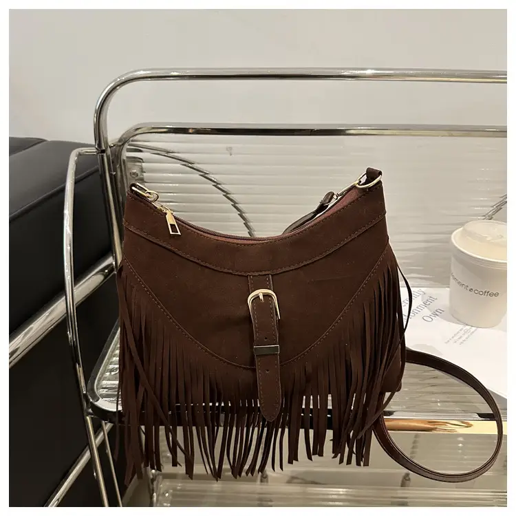 Black Fringe Tassel Shoulder Bag for Women 2024 Winter β feature 42
