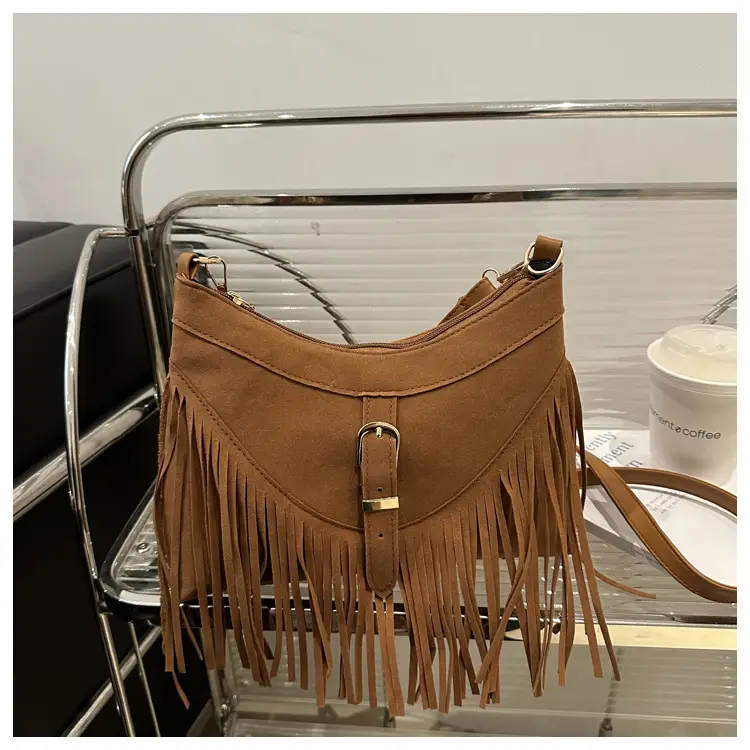 Black Fringe Tassel Shoulder Bag for Women 2024 Winter β feature 43
