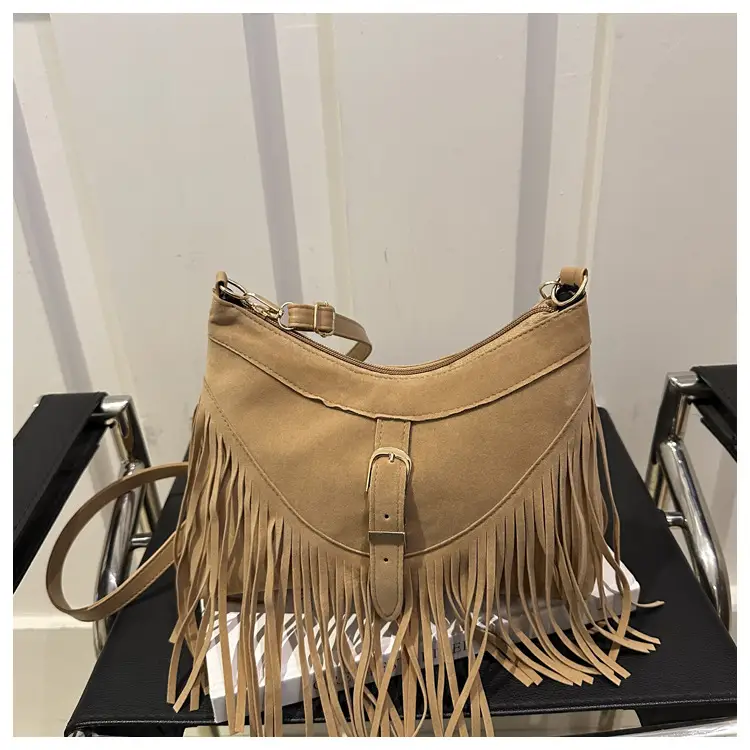 Black Fringe Tassel Shoulder Bag for Women 2024 Winter β feature 44