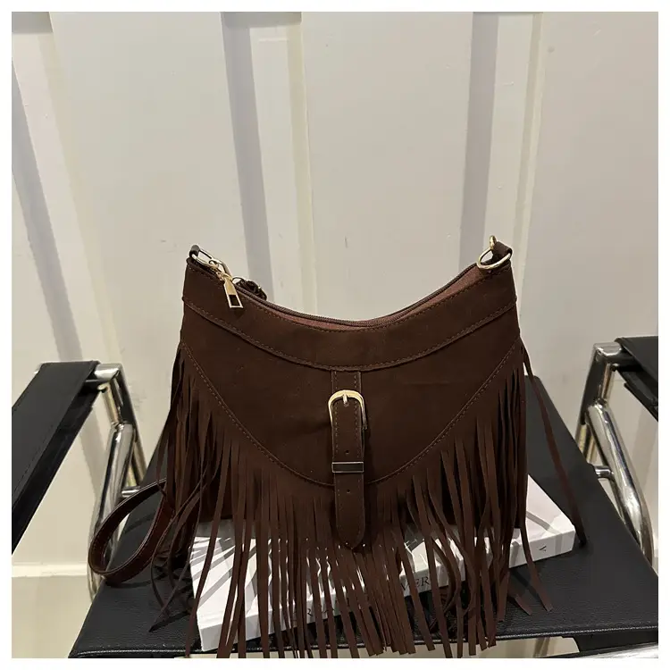 Black Fringe Tassel Shoulder Bag for Women 2024 Winter β feature 45