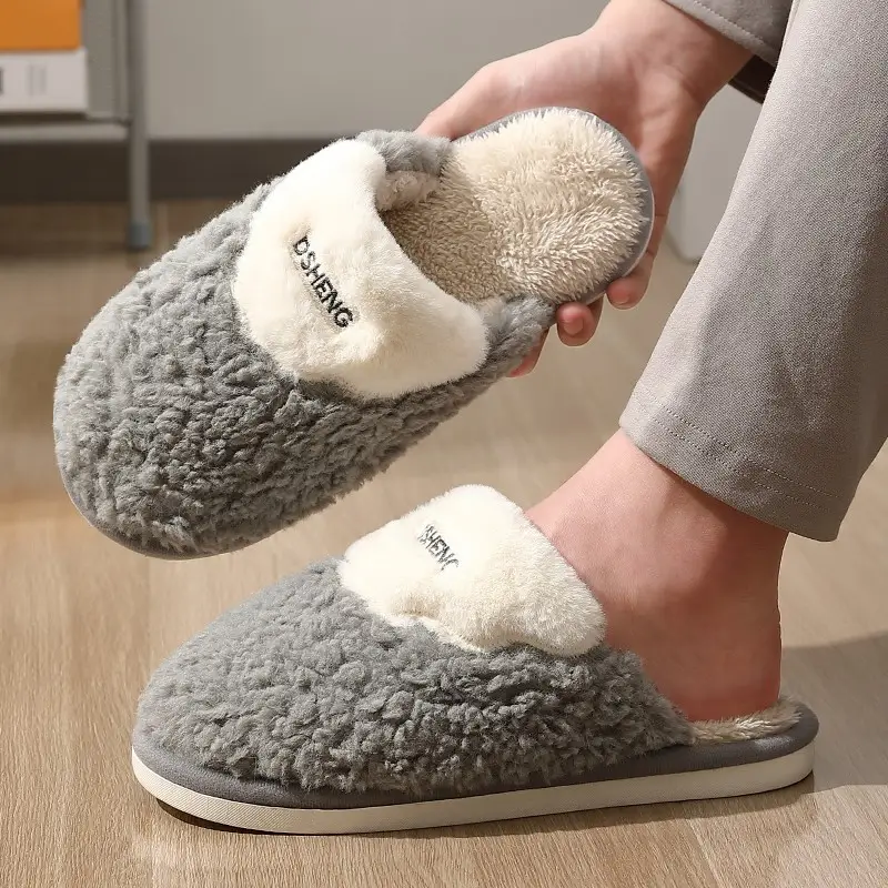 Cotton Slippers Men's Autumn and Winter Indoor Home Warm Plush Thick Bottom Non-Slip Household Couple's Cotton Slippers for Men in Winter - Image 6