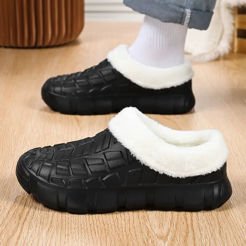 Cotton Slippers Men's Winter Waterproof Non-slip Snow Mecha Cotton Shoes fleece-lined Thickened Warm Lazy Shoes Kitchen Work Shoes