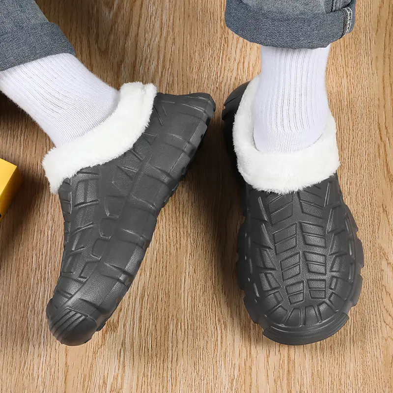 Cotton Slippers Men's Winter Waterproof Non-slip Snow Mecha Cotton Shoes fleece-lined Thickened Warm Lazy Shoes Kitchen Work Shoes