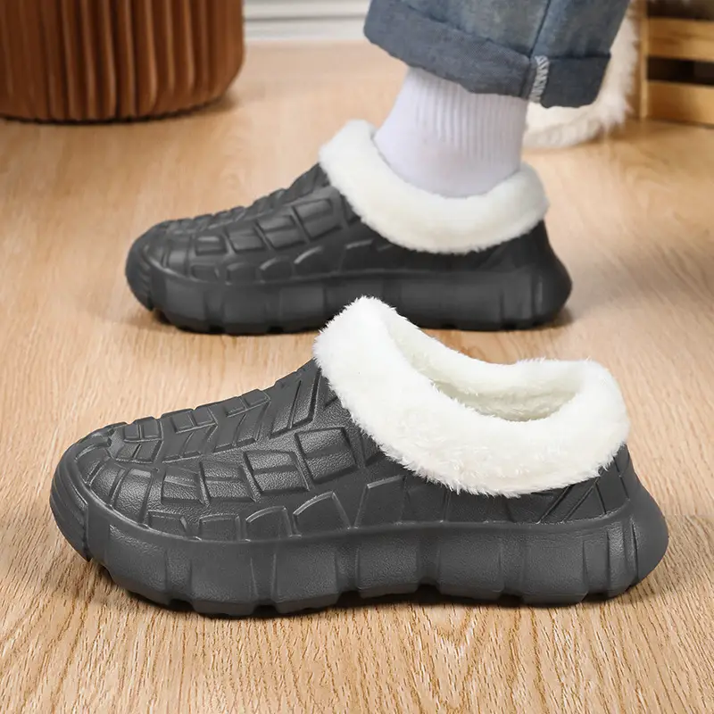 Cotton Slippers Men's Winter Waterproof Non-slip Snow Mecha Cotton Shoes fleece-lined Thickened Warm Lazy Shoes Kitchen Work Shoes