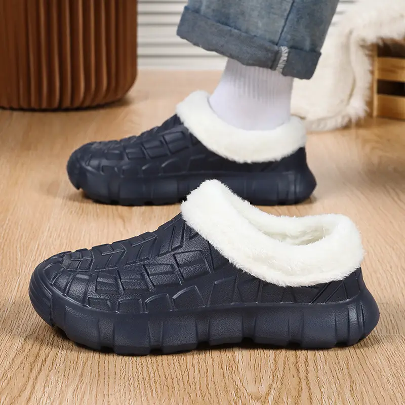 Cotton Slippers Men's Winter Waterproof Non-slip Snow Mecha Cotton Shoes fleece-lined Thickened Warm Lazy Shoes Kitchen Work Shoes