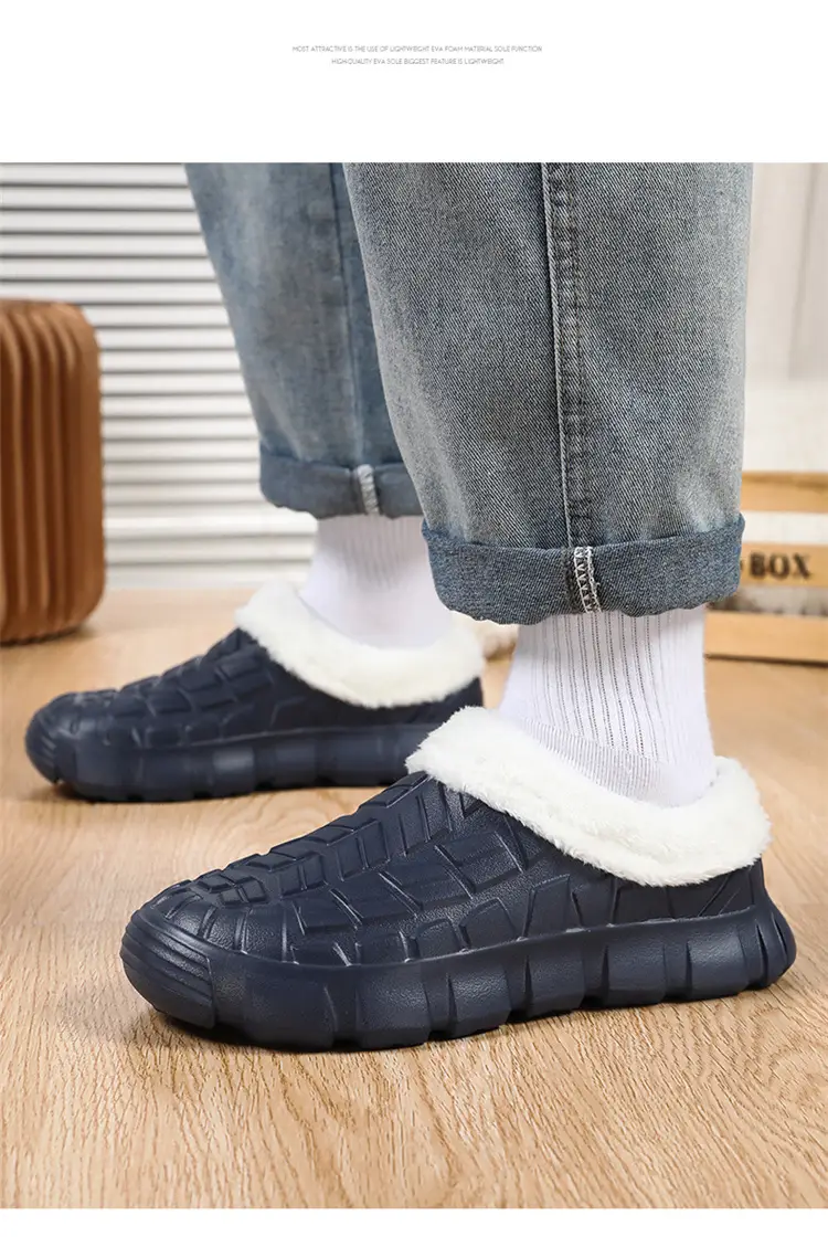 Cotton Slippers Men's Winter Waterproof Non-slip Snow Mecha Cotton Shoes fleece-lined Thickened Warm Lazy Shoes Kitchen Work Shoes — feature 12