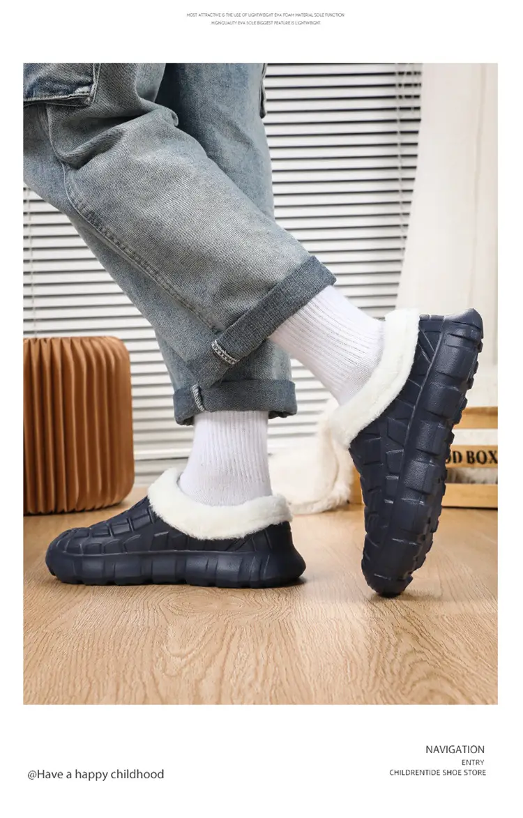 Cotton Slippers Men's Winter Waterproof Non-slip Snow Mecha Cotton Shoes fleece-lined Thickened Warm Lazy Shoes Kitchen Work Shoes — feature 13