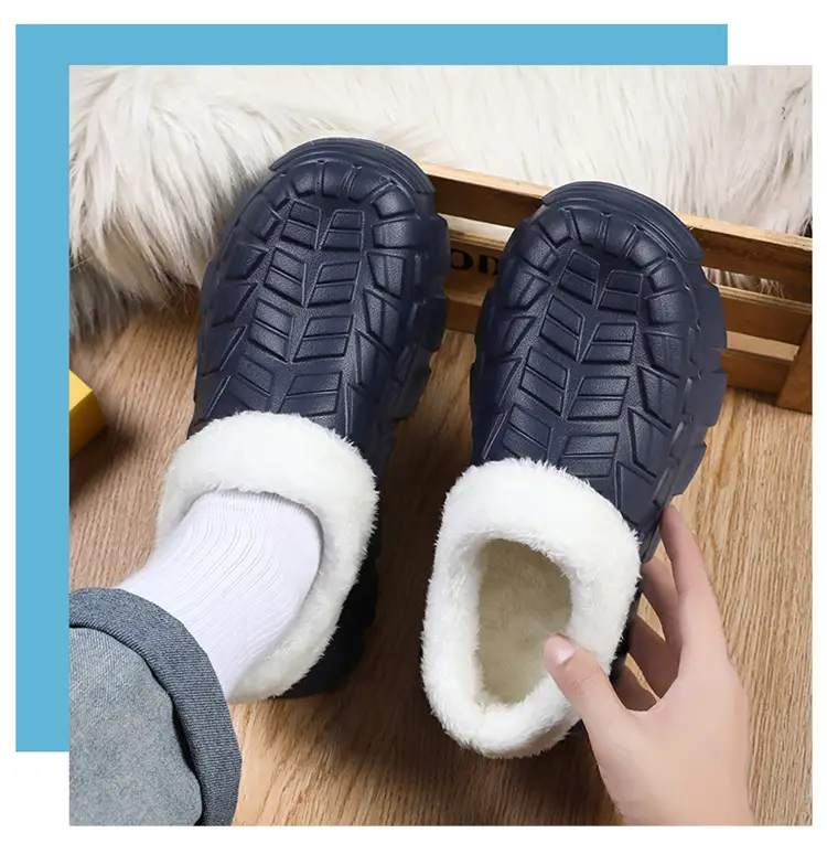 Cotton Slippers Men's Winter Waterproof Non-slip Snow Mecha Cotton Shoes fleece-lined Thickened Warm Lazy Shoes Kitchen Work Shoes — feature 14