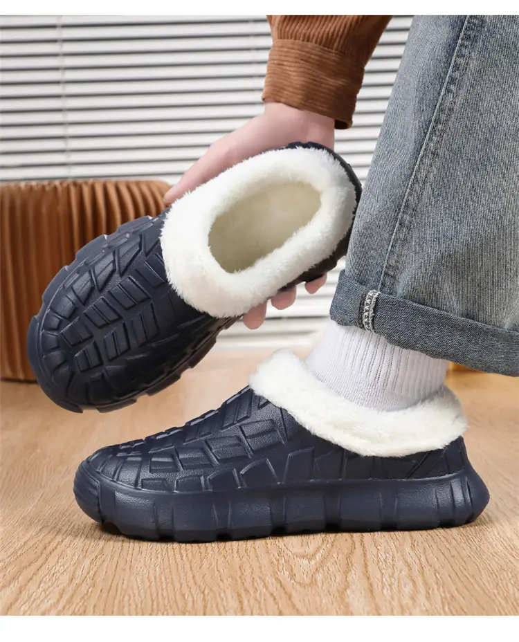 Cotton Slippers Men's Winter Waterproof Non-slip Snow Mecha Cotton Shoes fleece-lined Thickened Warm Lazy Shoes Kitchen Work Shoes — feature 15