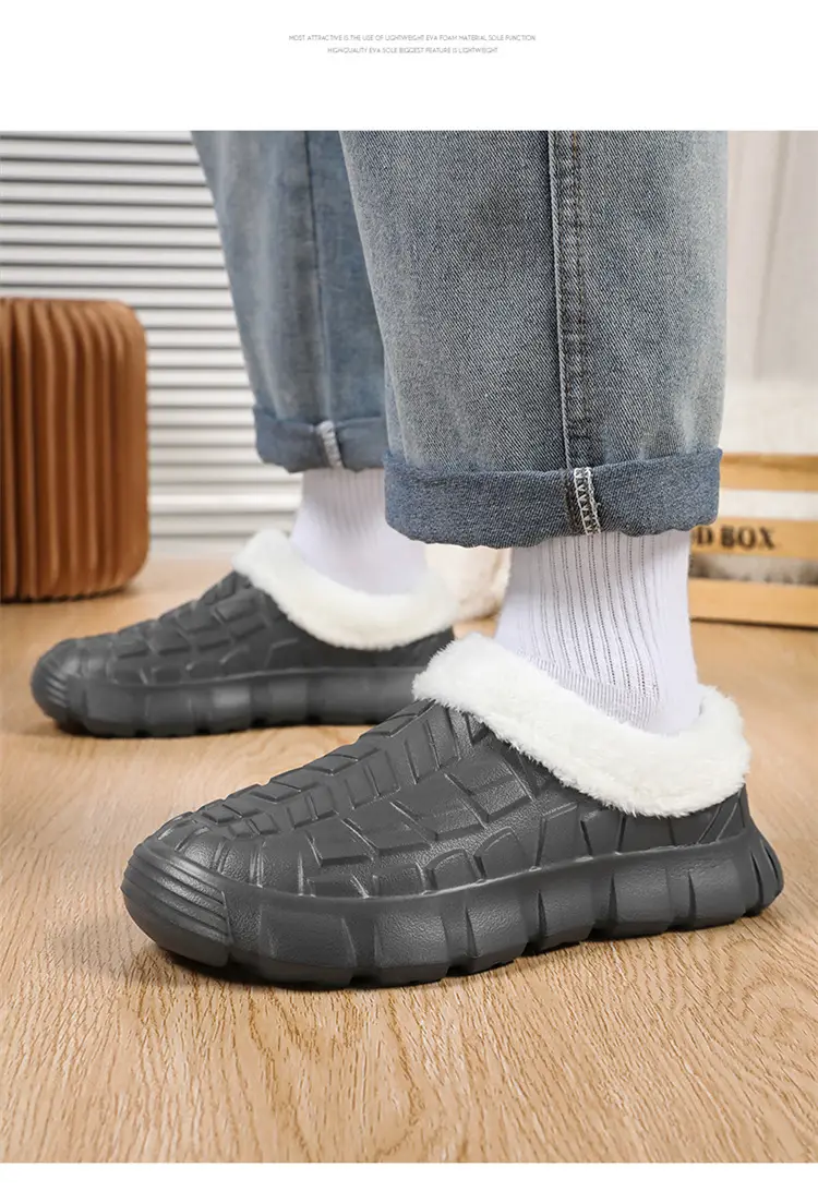 Cotton Slippers Men's Winter Waterproof Non-slip Snow Mecha Cotton Shoes fleece-lined Thickened Warm Lazy Shoes Kitchen Work Shoes — feature 16