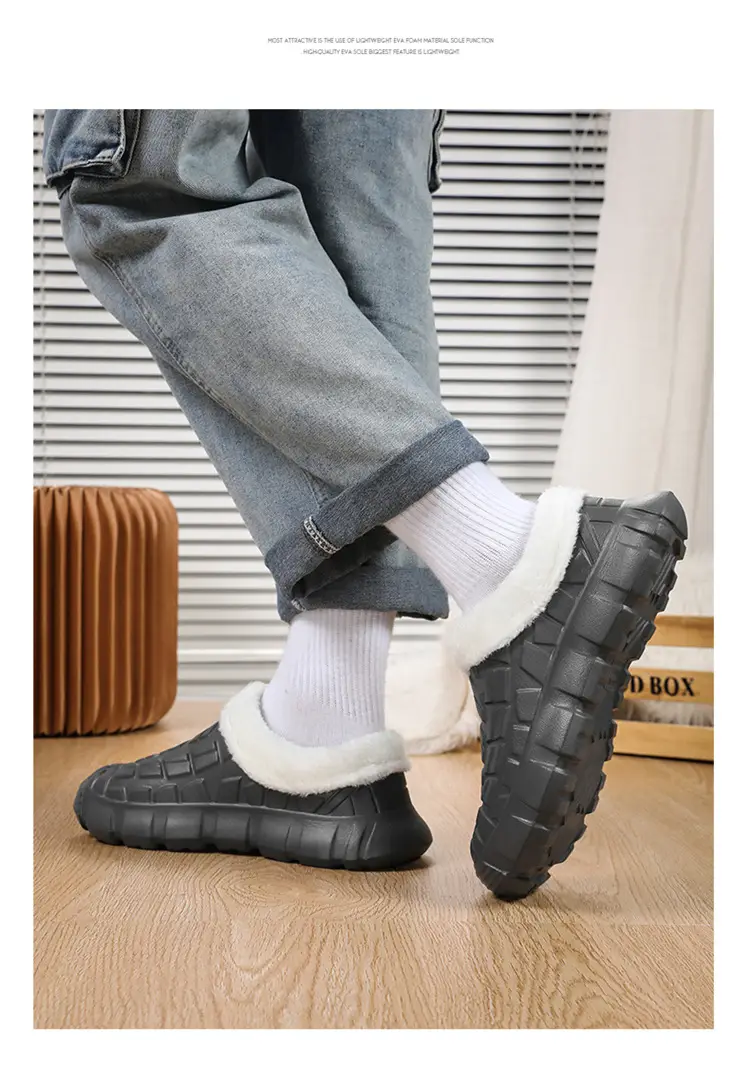 Cotton Slippers Men's Winter Waterproof Non-slip Snow Mecha Cotton Shoes fleece-lined Thickened Warm Lazy Shoes Kitchen Work Shoes — feature 17