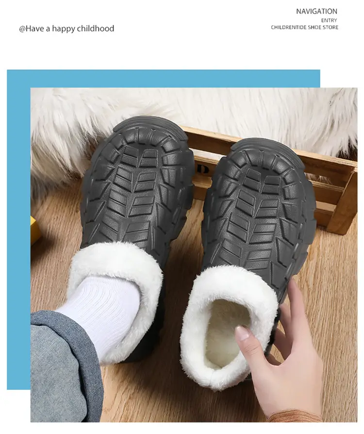 Cotton Slippers Men's Winter Waterproof Non-slip Snow Mecha Cotton Shoes fleece-lined Thickened Warm Lazy Shoes Kitchen Work Shoes — feature 18