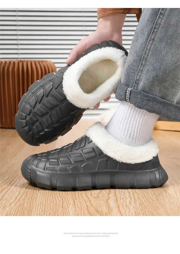 Cotton Slippers Men's Winter Waterproof Non-slip Snow Mecha Cotton Shoes fleece-lined Thickened Warm Lazy Shoes Kitchen Work Shoes — feature 19