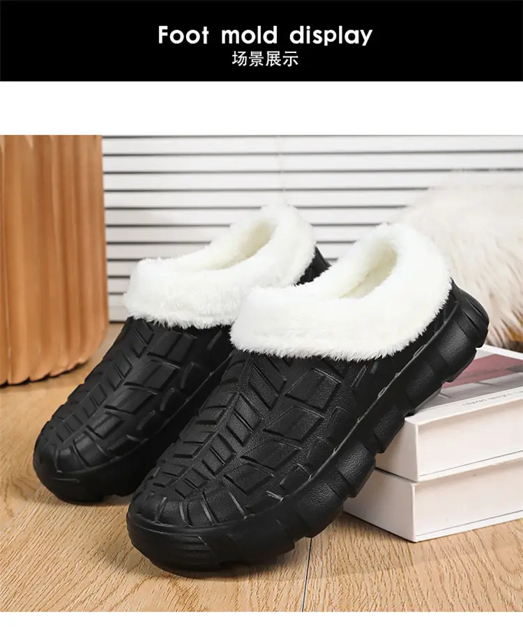 Cotton Slippers Men's Winter Waterproof Non-slip Snow Mecha Cotton Shoes fleece-lined Thickened Warm Lazy Shoes Kitchen Work Shoes — feature 20