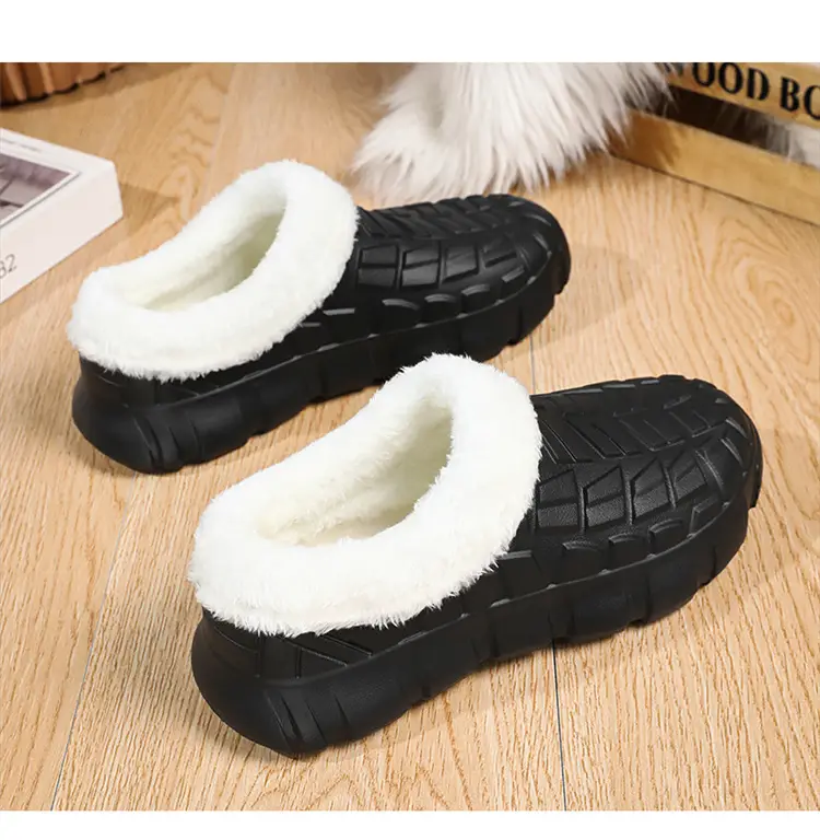 Cotton Slippers Men's Winter Waterproof Non-slip Snow Mecha Cotton Shoes fleece-lined Thickened Warm Lazy Shoes Kitchen Work Shoes — feature 21