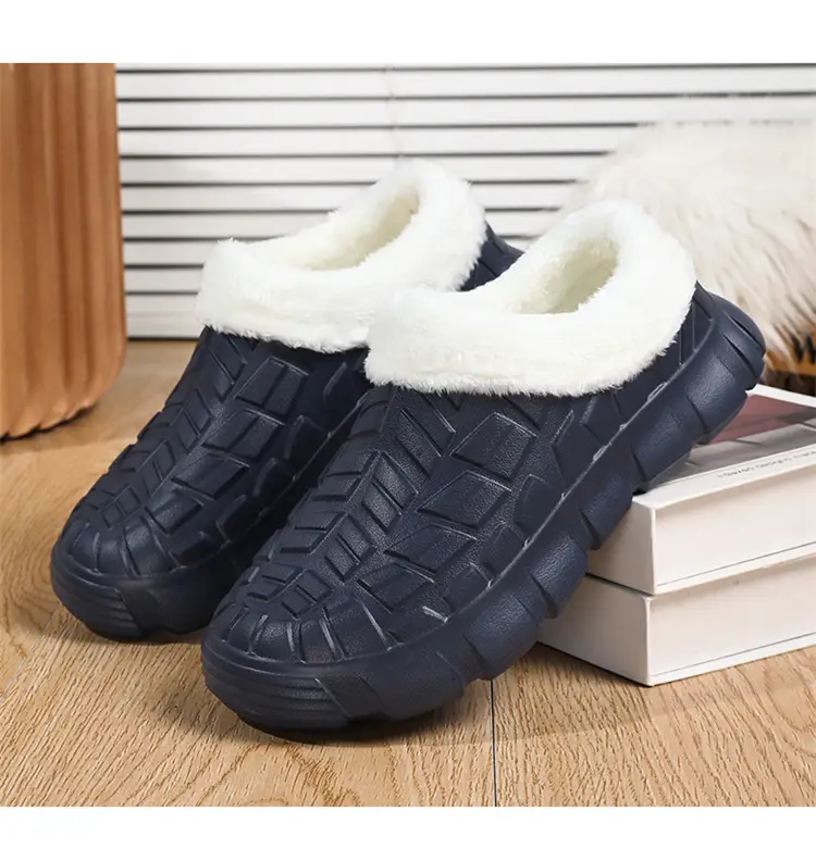 Cotton Slippers Men's Winter Waterproof Non-slip Snow Mecha Cotton Shoes fleece-lined Thickened Warm Lazy Shoes Kitchen Work Shoes — feature 22