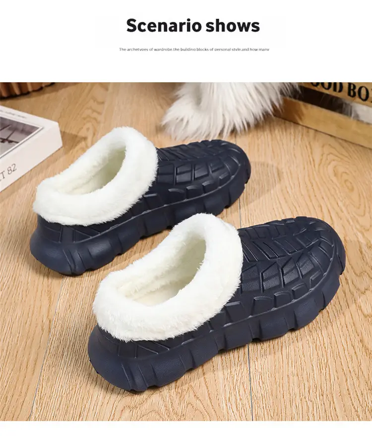 Cotton Slippers Men's Winter Waterproof Non-slip Snow Mecha Cotton Shoes fleece-lined Thickened Warm Lazy Shoes Kitchen Work Shoes — feature 23