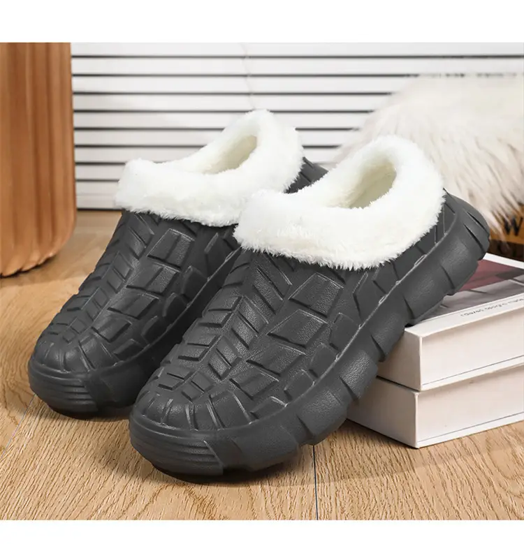 Cotton Slippers Men's Winter Waterproof Non-slip Snow Mecha Cotton Shoes fleece-lined Thickened Warm Lazy Shoes Kitchen Work Shoes — feature 24
