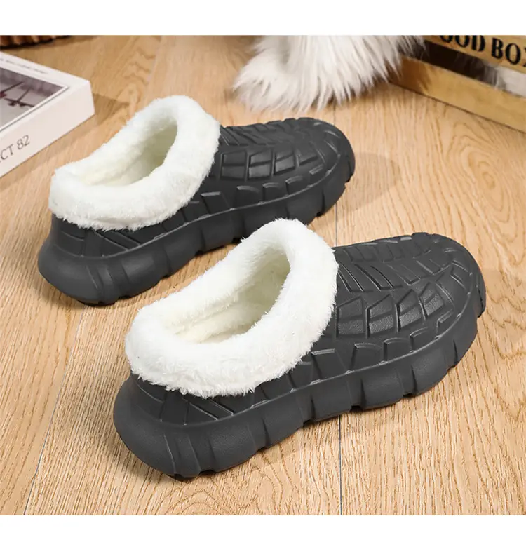 Cotton Slippers Men's Winter Waterproof Non-slip Snow Mecha Cotton Shoes fleece-lined Thickened Warm Lazy Shoes Kitchen Work Shoes — feature 25