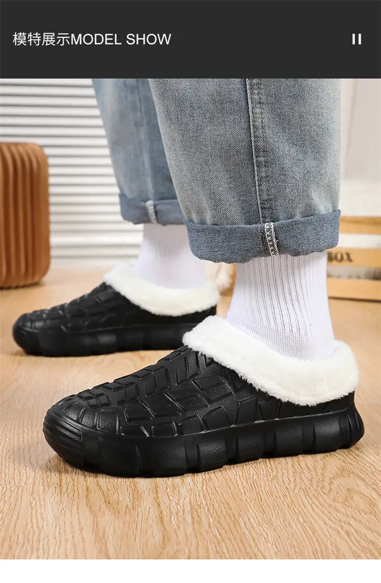 Cotton Slippers Men's Winter Waterproof Non-slip Snow Mecha Cotton Shoes fleece-lined Thickened Warm Lazy Shoes Kitchen Work Shoes — feature 8