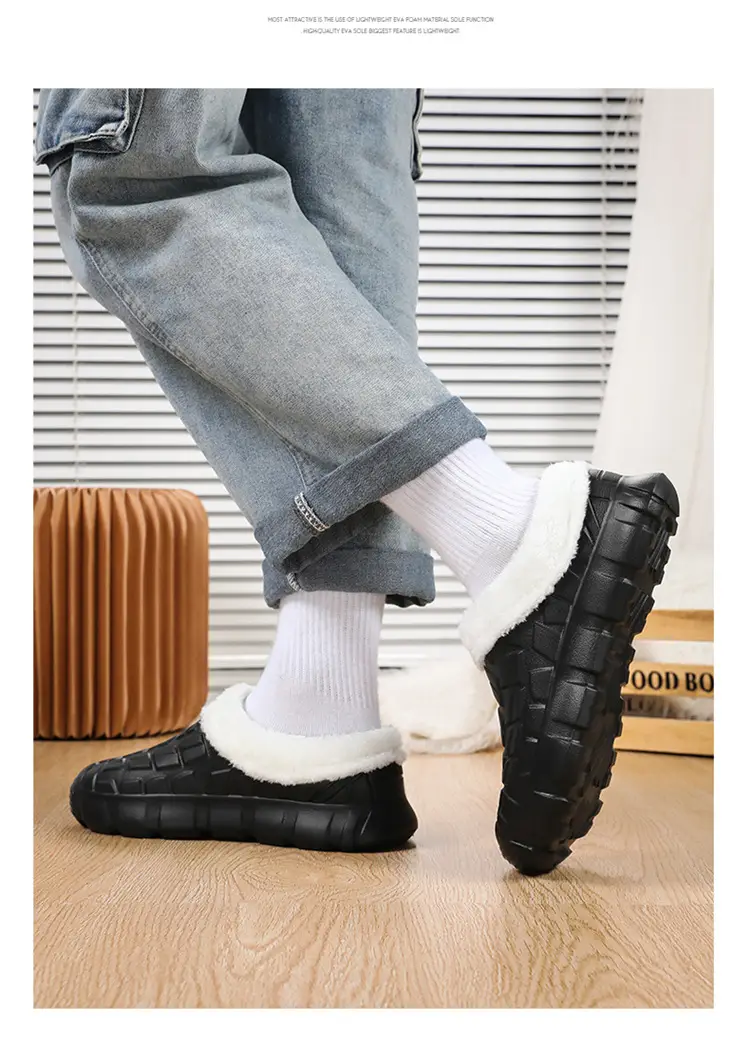 Cotton Slippers Men's Winter Waterproof Non-slip Snow Mecha Cotton Shoes fleece-lined Thickened Warm Lazy Shoes Kitchen Work Shoes — feature 9