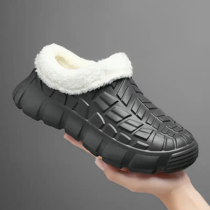 Cotton Slippers Men's Winter Waterproof Non-slip Snow Mecha Cotton Shoes fleece-lined Thickened Warm Lazy Shoes Kitchen Work Shoes
