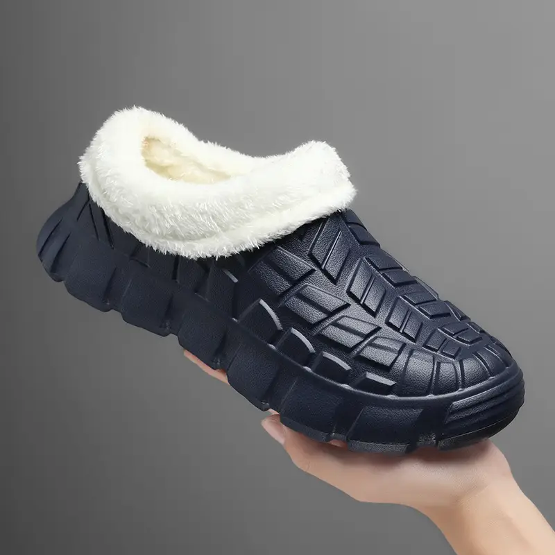 Cotton Slippers Men's Winter Waterproof Non-slip Snow Mecha Cotton Shoes fleece-lined Thickened Warm Lazy Shoes Kitchen Work Shoes