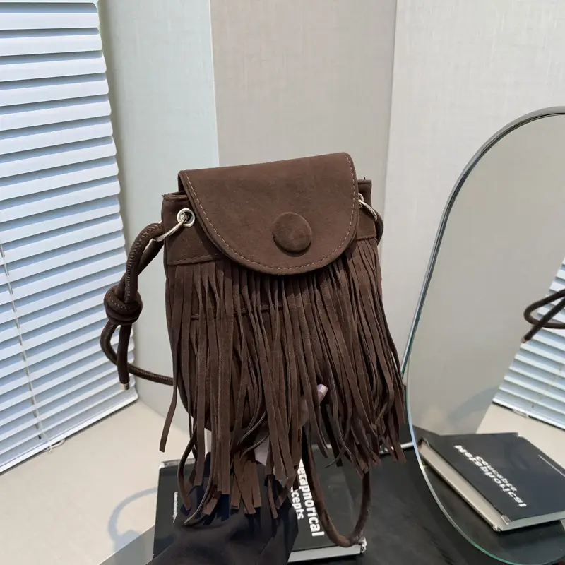 Tassel Crossbody Bag Women Black Leather 2024