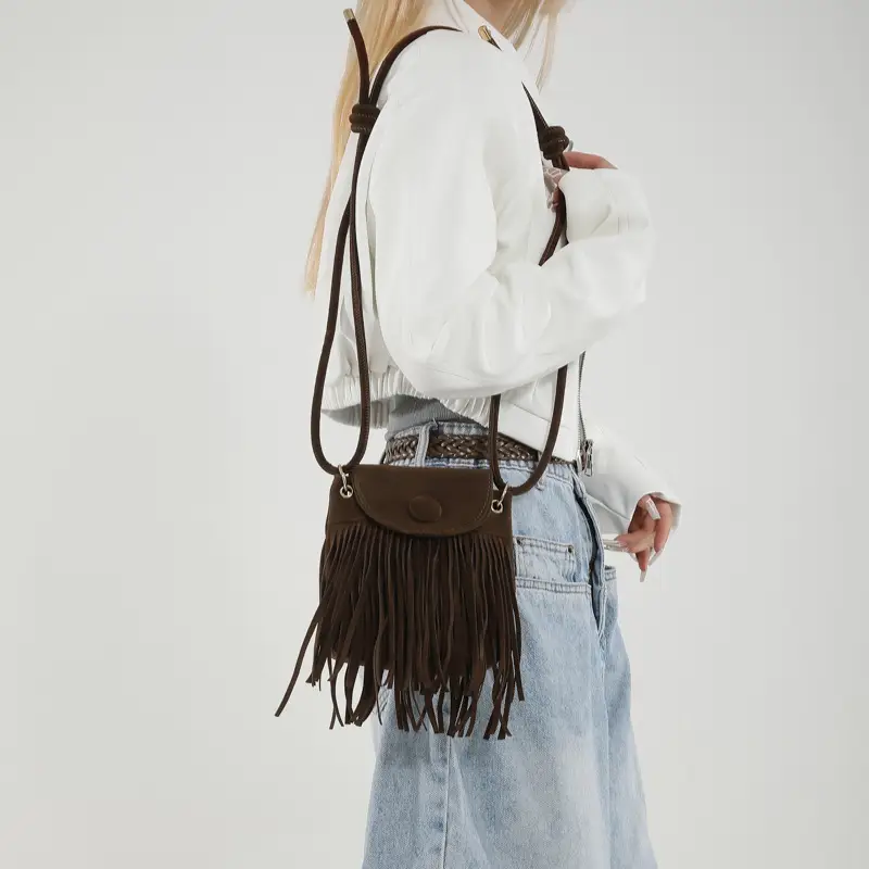 Tassel Crossbody Bag Women Black Leather 2024