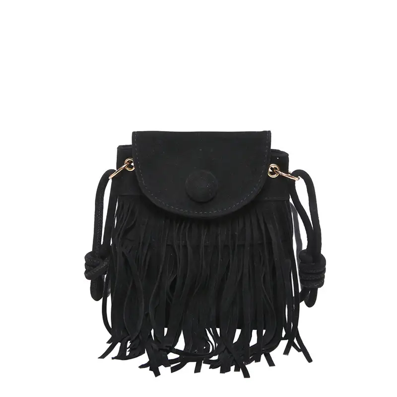 Tassel Crossbody Bag Women Black Leather 2024