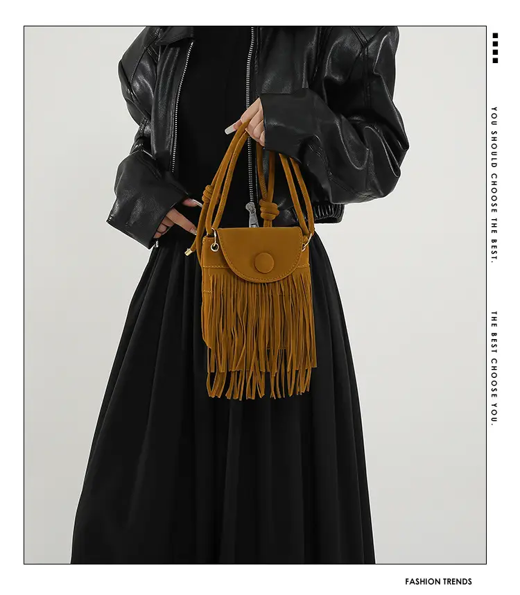 Tassel Crossbody Bag Women Black Leather 2024 — feature 1