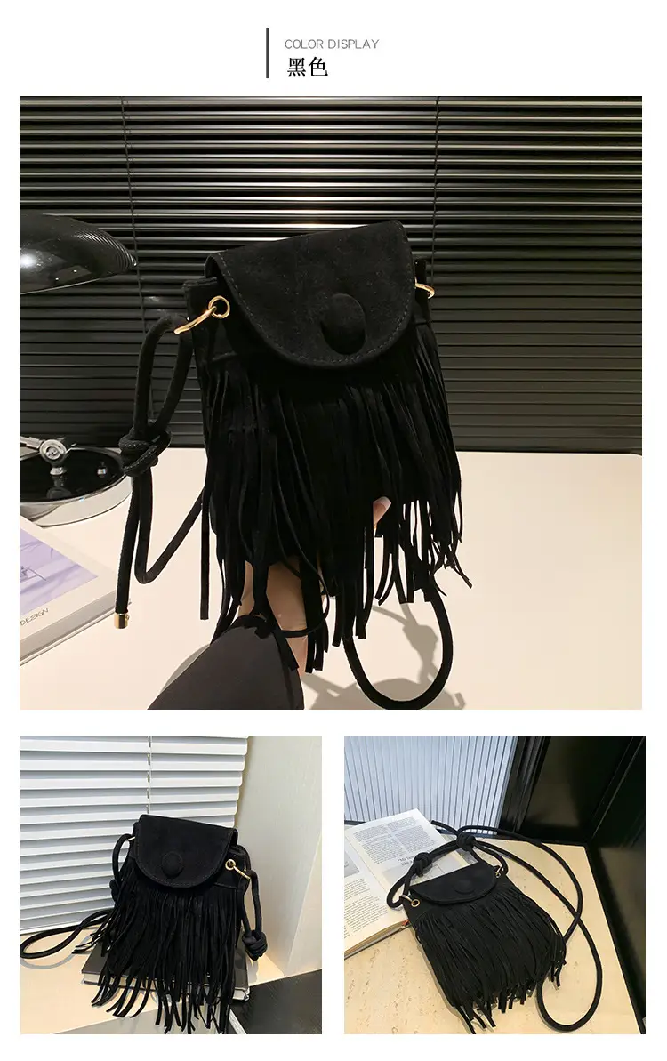 Tassel Crossbody Bag Women Black Leather 2024 — feature 9