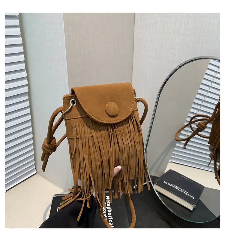 Tassel Crossbody Bag Women Black Leather 2024